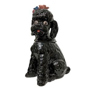 Anthropologie Black Ceramic Poodle Treat/Cookie Jar Sit Stay Love